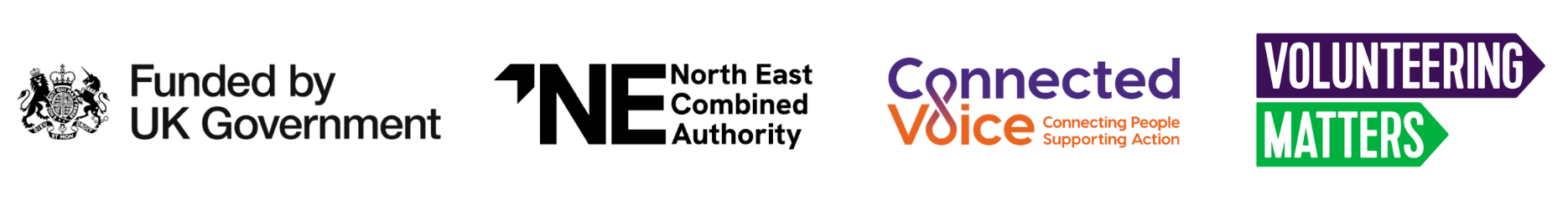 Funded by NECA, Connected Voice and Volunteering Matters logo 