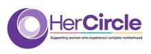 Her Circle logo featuring a purple circular design and the text “Her Circle” with the tagline “Supporting women who experience complex motherhood”.