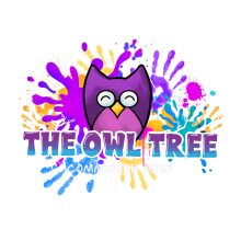 Logo of an owl surrounded by handprints which states "the Owl Tree Community Nest" 