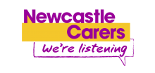 Newcastle Carers purple and yellow logo with strapline "We're listening"