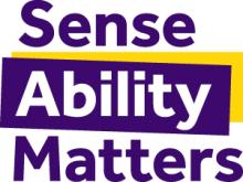 Purple and white text with yellow band - Sense Ability Matters