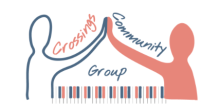 Image of two figures holding hands with 'Crossings Community Group' written between them. 