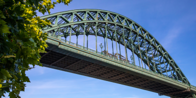The Tyne Bridge, Newcastle against a blue summer sky 